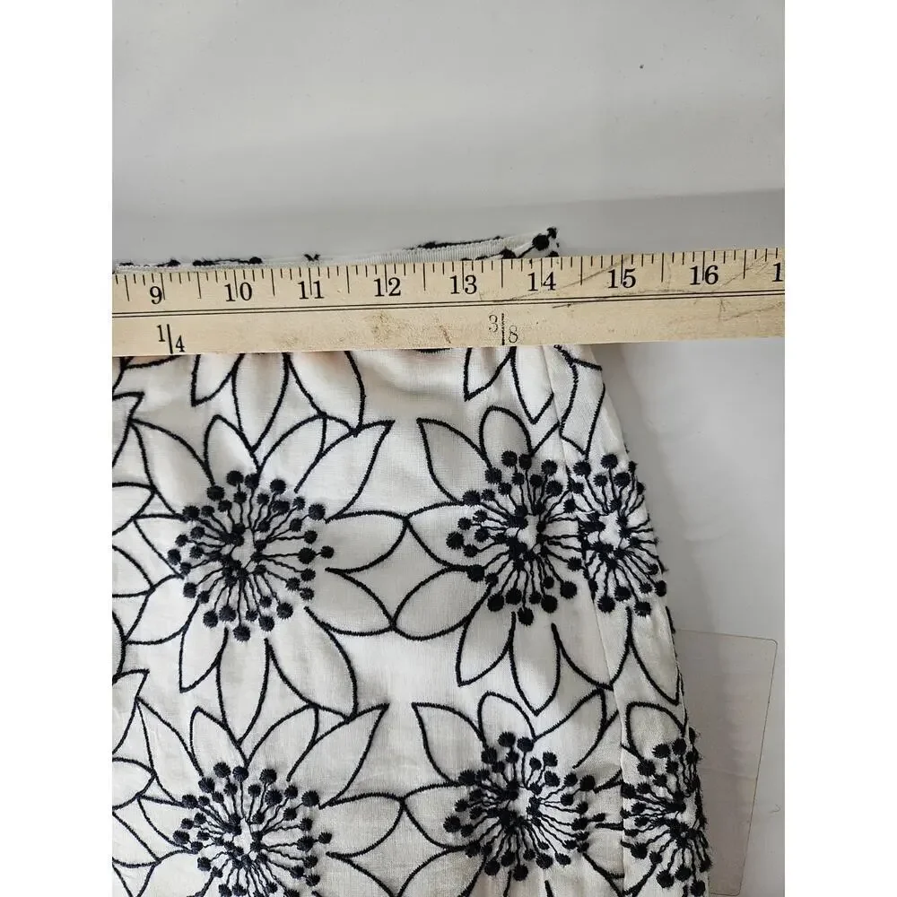 J. Crew Women Embroidered Floral Mini Skirt Ivory Navy Blue G8559 Size 6